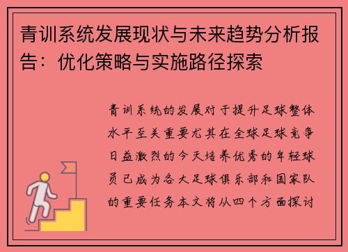 青训系统发展现状与未来趋势分析报告：优化策略与实施路径探索